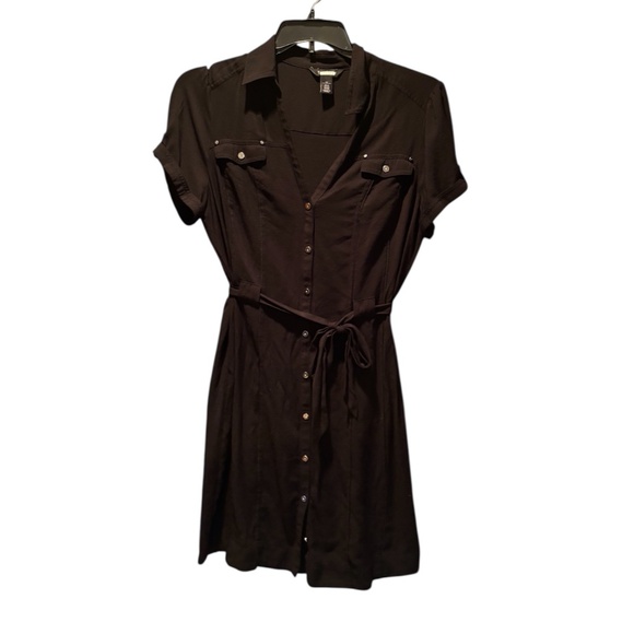 White House Black Market Short Sleeve Shirt Dress in Black Size 14 - Picture 1 of 7